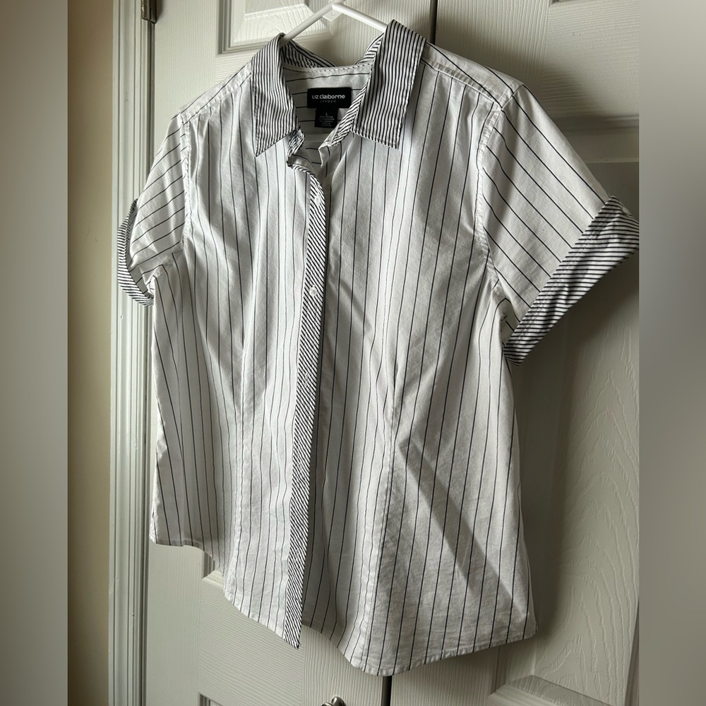 B&W Striped Short Sleeve Button Up